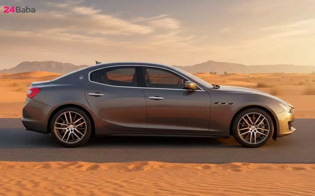 Maserati Ghibli 2021 Grey side profile – rental in Dubai