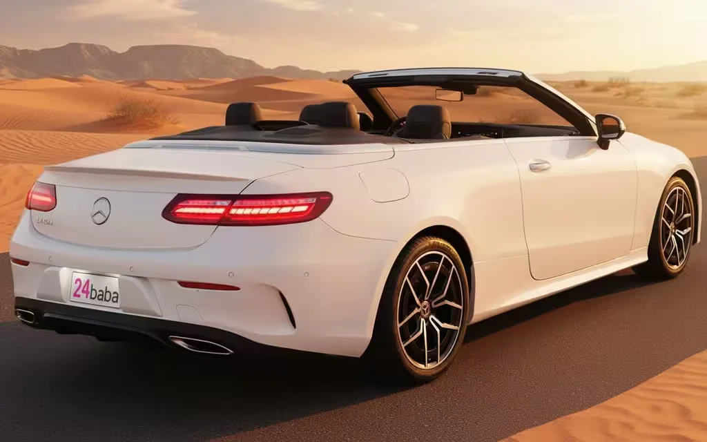 Mercedes E450 2022 White rear view showing taillights – rental in Dubai