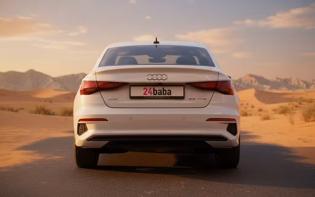 Audi A3 2023 White rear view showing taillights
