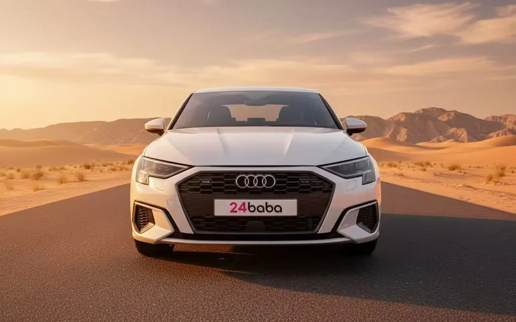 Audi A3 2023 White front view with headlights