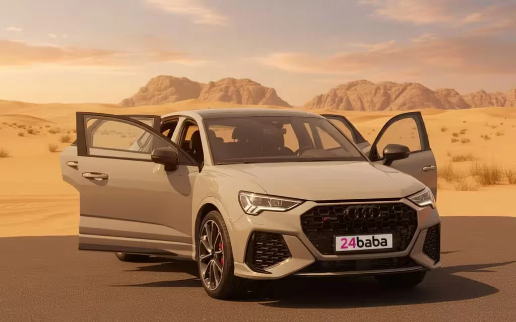 Audi RsQ3 2021 Grey rear view showing taillights – rental in Dubai