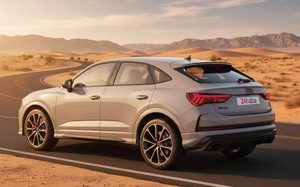 Audi RsQ3 2021 Grey rear view showing taillights – rental in Dubai