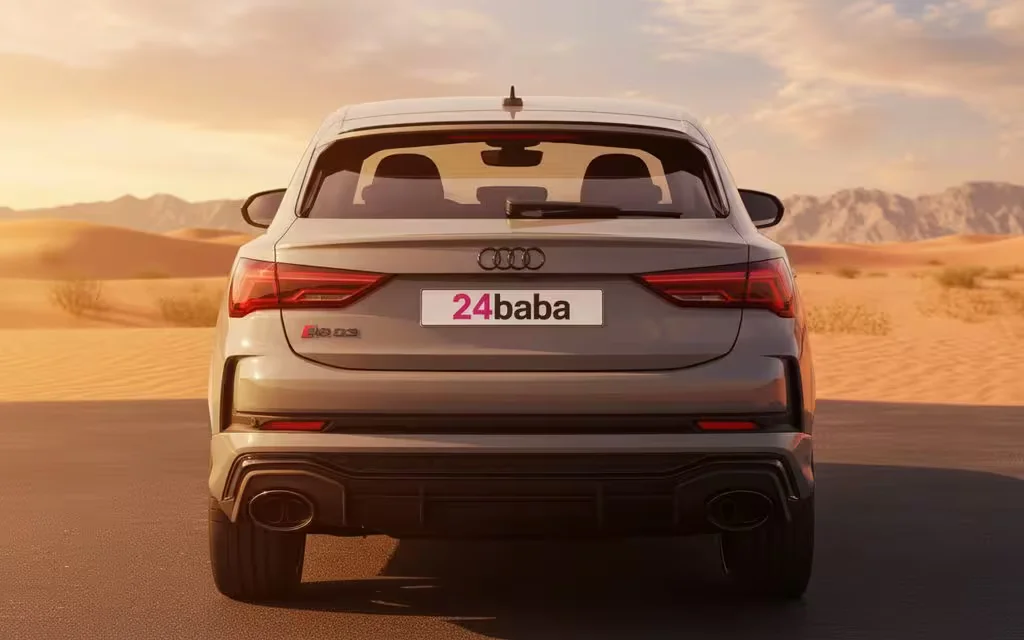 Audi RsQ3 2021 Grey rear view showing taillights – rental in Dubai
