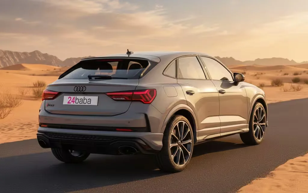 Audi RsQ3 2021 Grey rear view showing taillights – rental in Dubai
