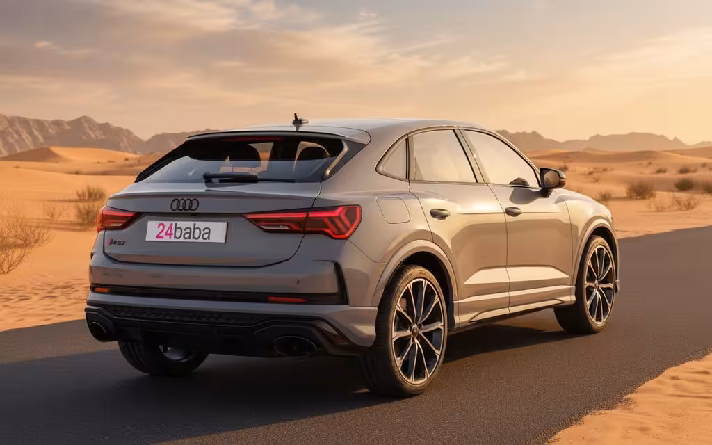 Audi RsQ3 2021 Grey rear view showing taillights – rental in Dubai