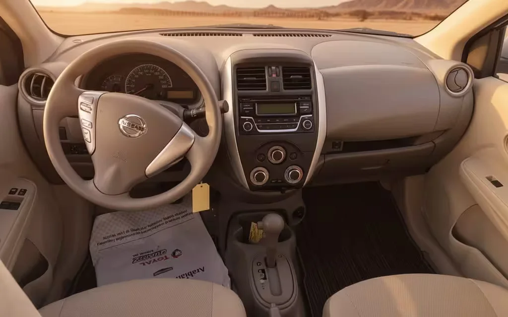 Nissan Sunny 2022 interior view showing trim – rental in Dubai