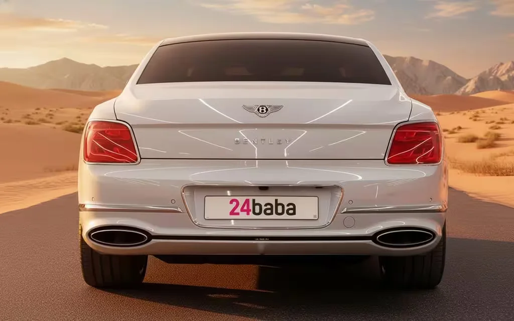 Bentley ContinentalFlyingSpur 2023 White rear view showing taillights – rental in Dubai