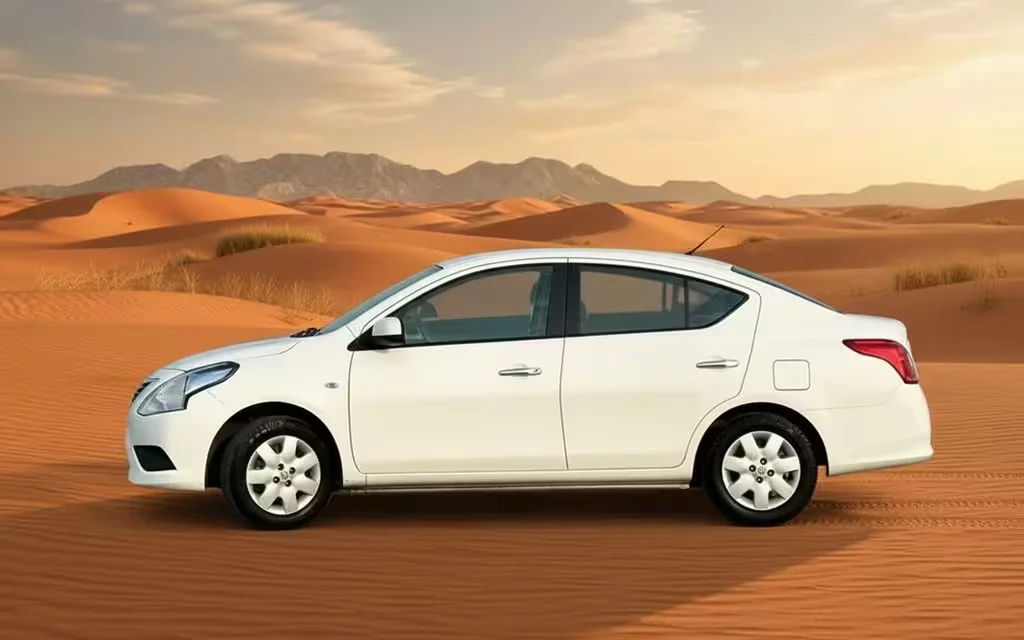 Nissan Sunny 2024 White side profile – rental in Dubai