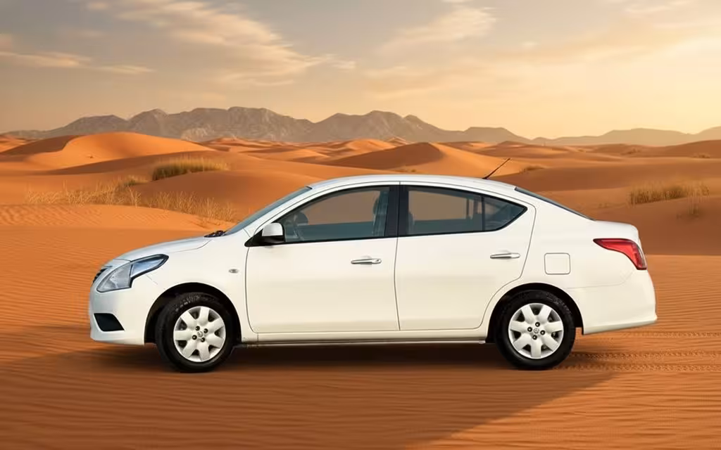 Nissan Sunny 2024 White side profile – rental in Dubai