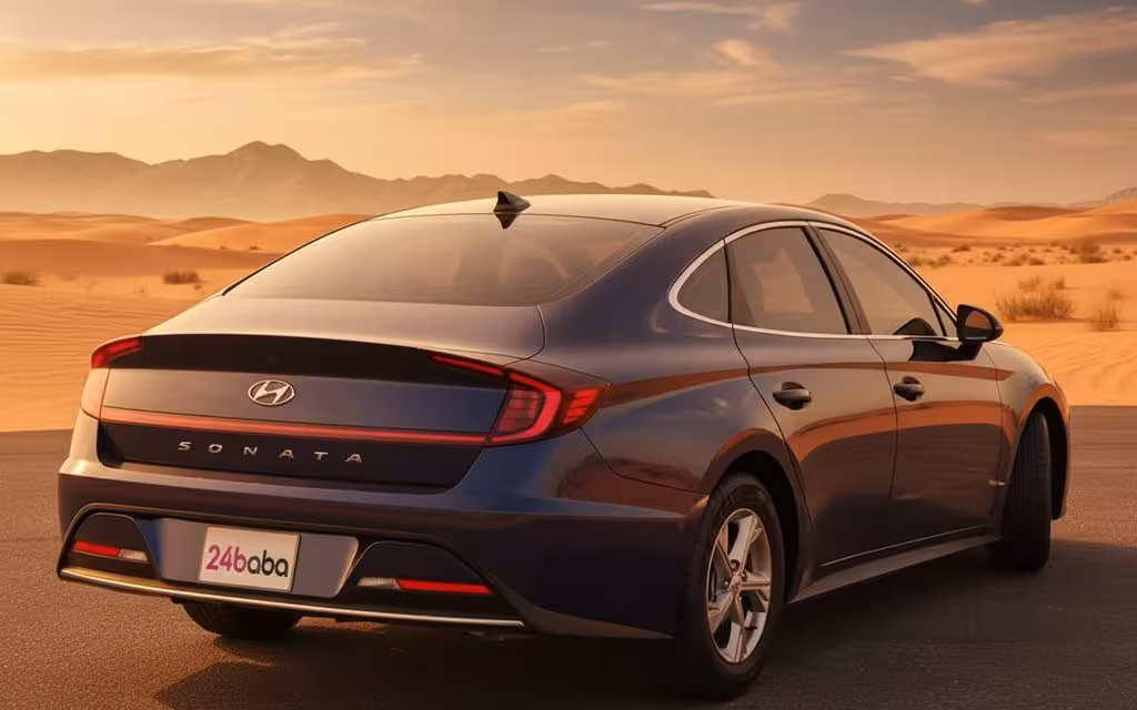 Hyundai Sonata 2021 Blue rear view showing taillights – rental in Dubai