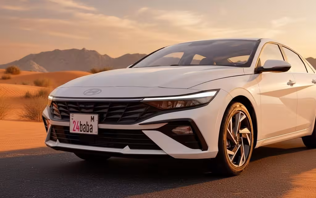 Hyundai Elantra 2025 White front view with headlights – rental in Dubai