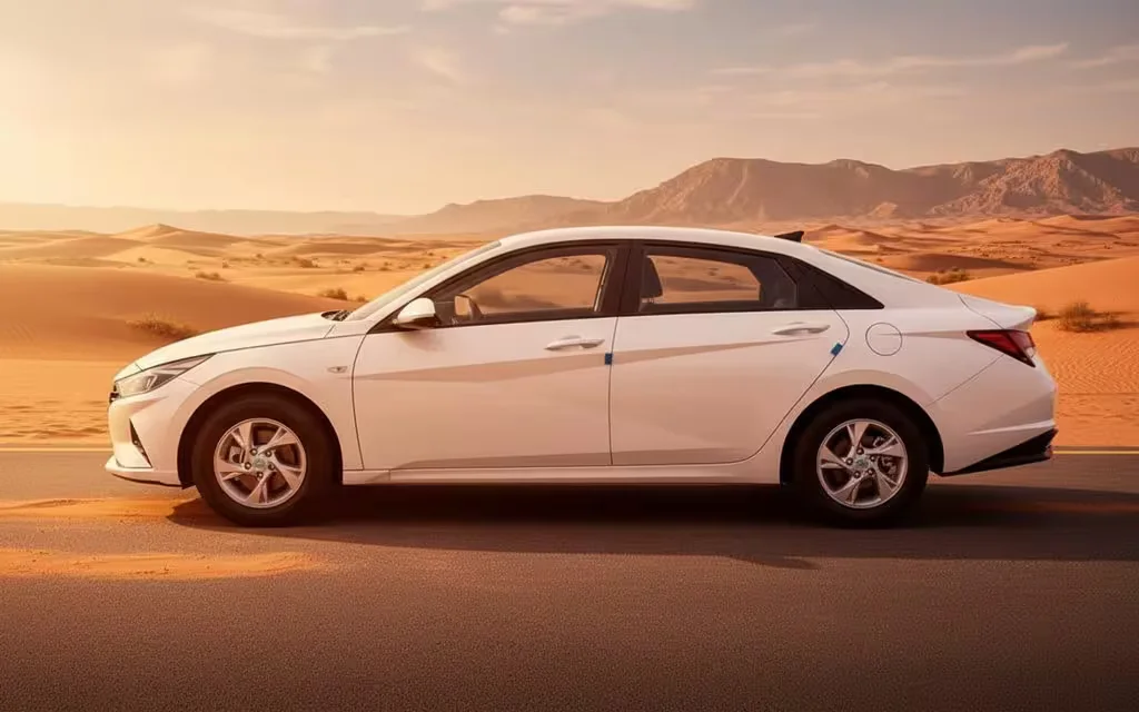 Hyundai Elantra 2022 White side profile – rental in Dubai
