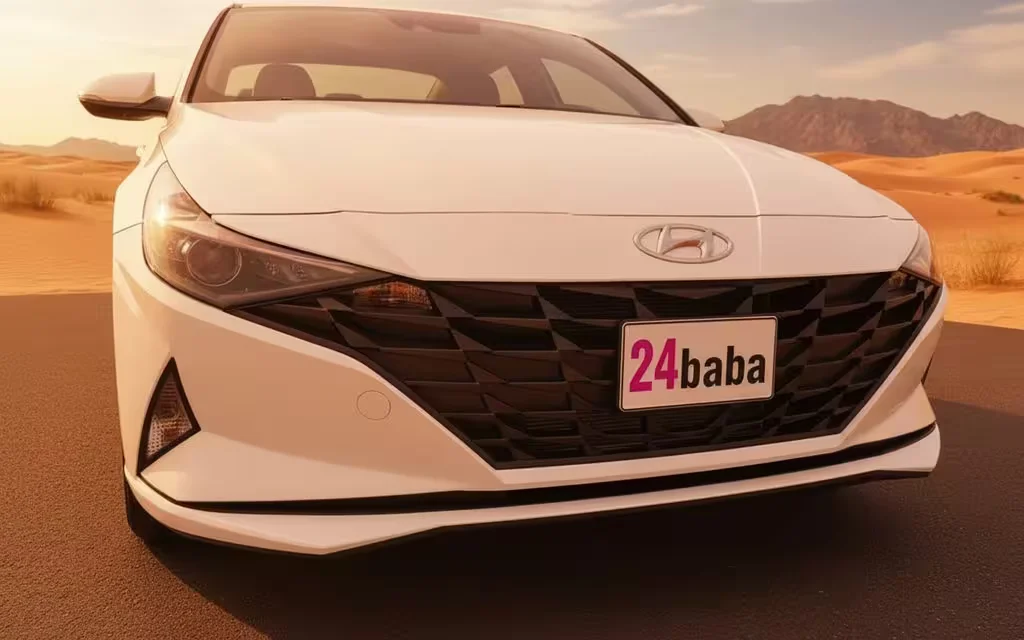 Hyundai Elantra 2022 White front view with headlights – rental in Dubai