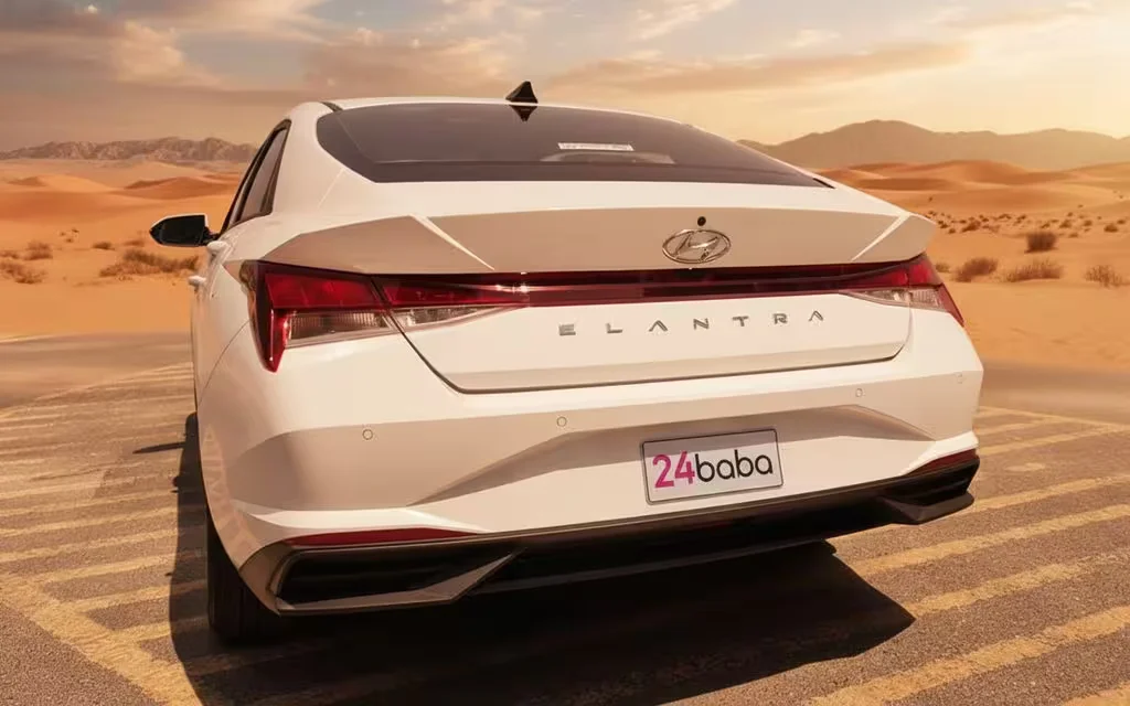 Hyundai Elantra 2022 White rear view showing taillights – rental in Dubai