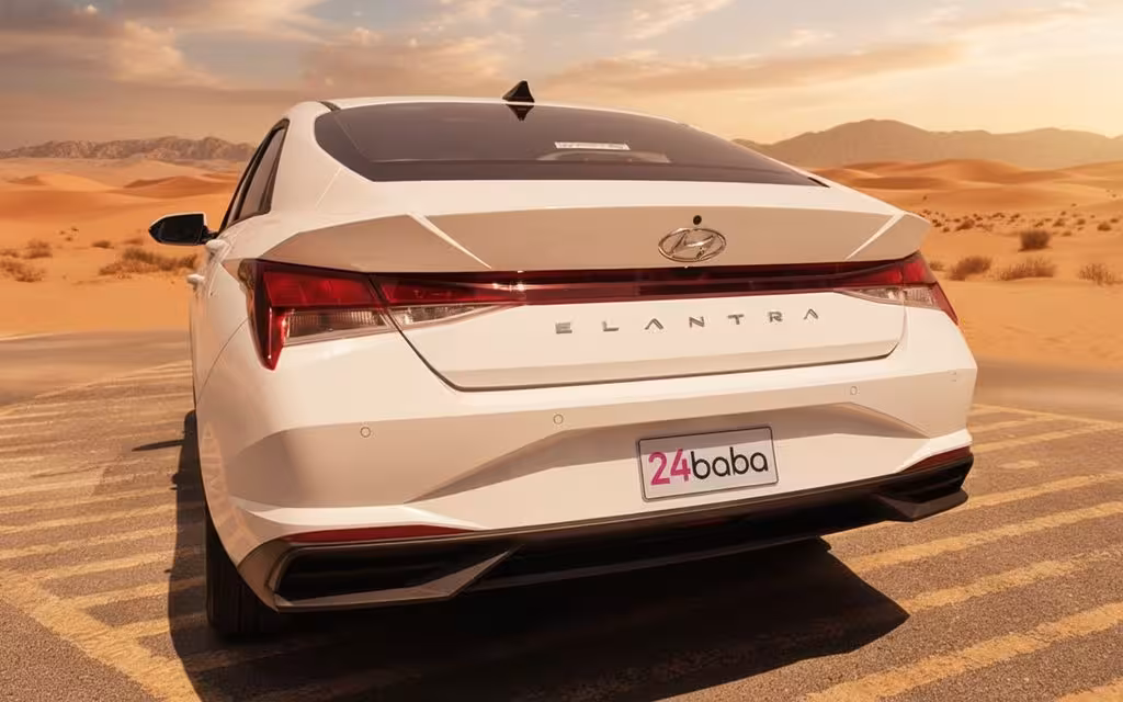 Hyundai Elantra 2022 White rear view showing taillights – rental in Dubai