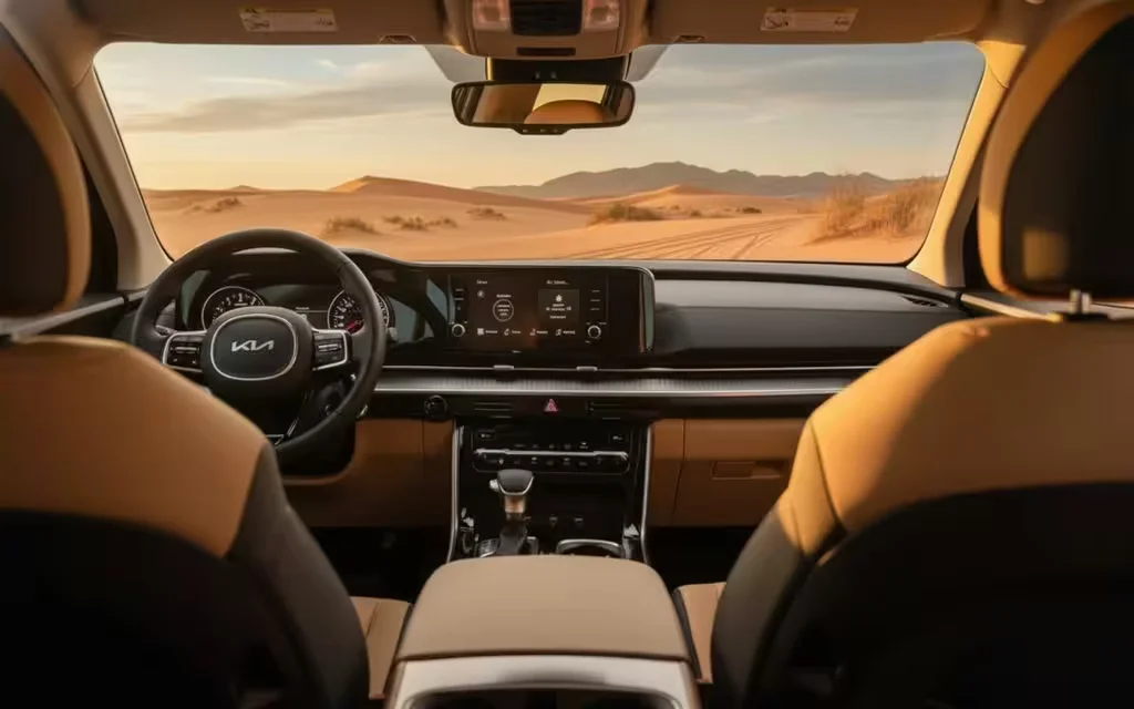 Kia Carnival 2023 dashboard and infotainment – rental in Dubai