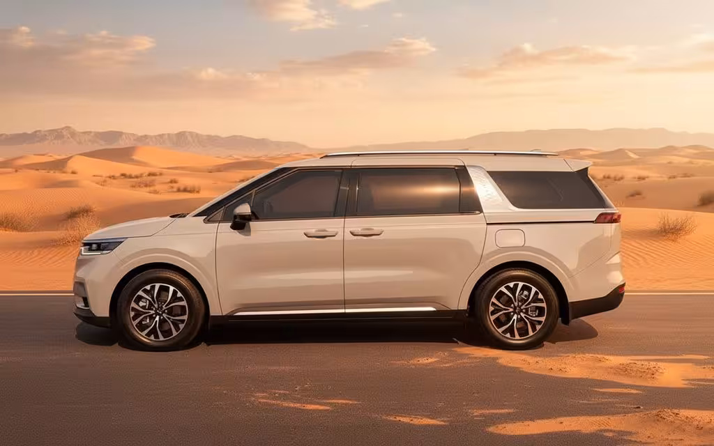 Kia Carnival 2023 Grey side profile – rental in Dubai