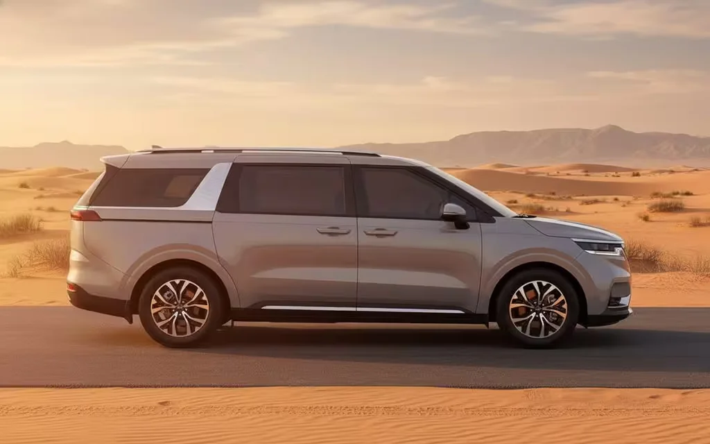 Kia Carnival 2023 Grey side profile – rental in Dubai