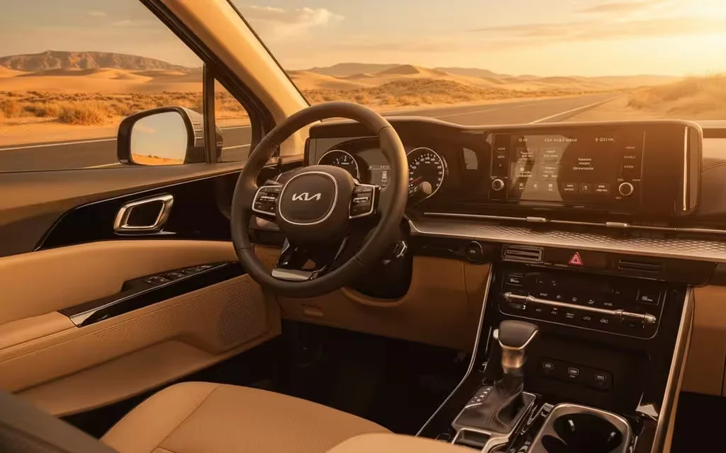 Kia Carnival 2023 interior view showing trim – rental in Dubai