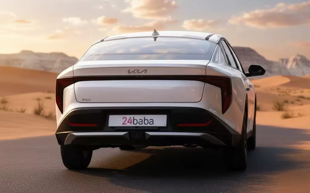 Kia K4 2026 White rear view showing taillights – rental in Dubai