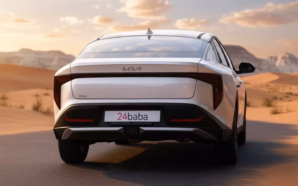 Kia K4 2026 White rear view showing taillights – rental in Dubai