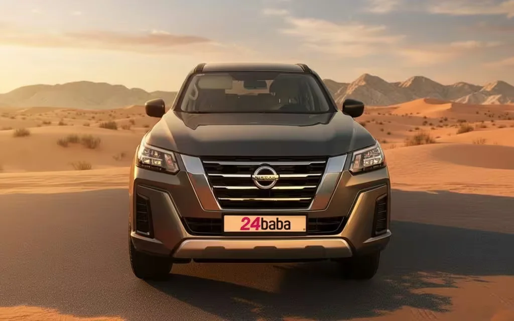 Nissan X Terra 2024 Grey front view with headlights – rental in Dubai