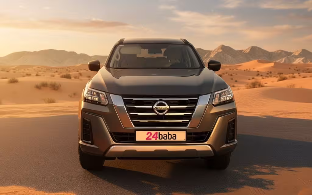 Nissan X Terra 2024 Grey front view with headlights – rental in Dubai