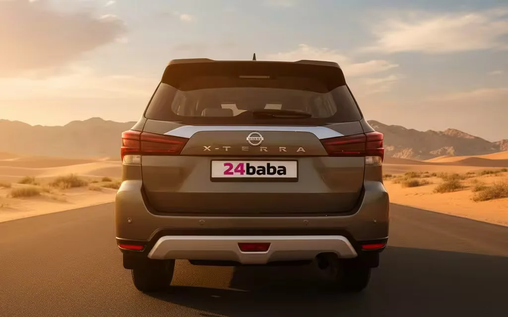 Nissan X Terra 2024 Grey rear view showing taillights – rental in Dubai