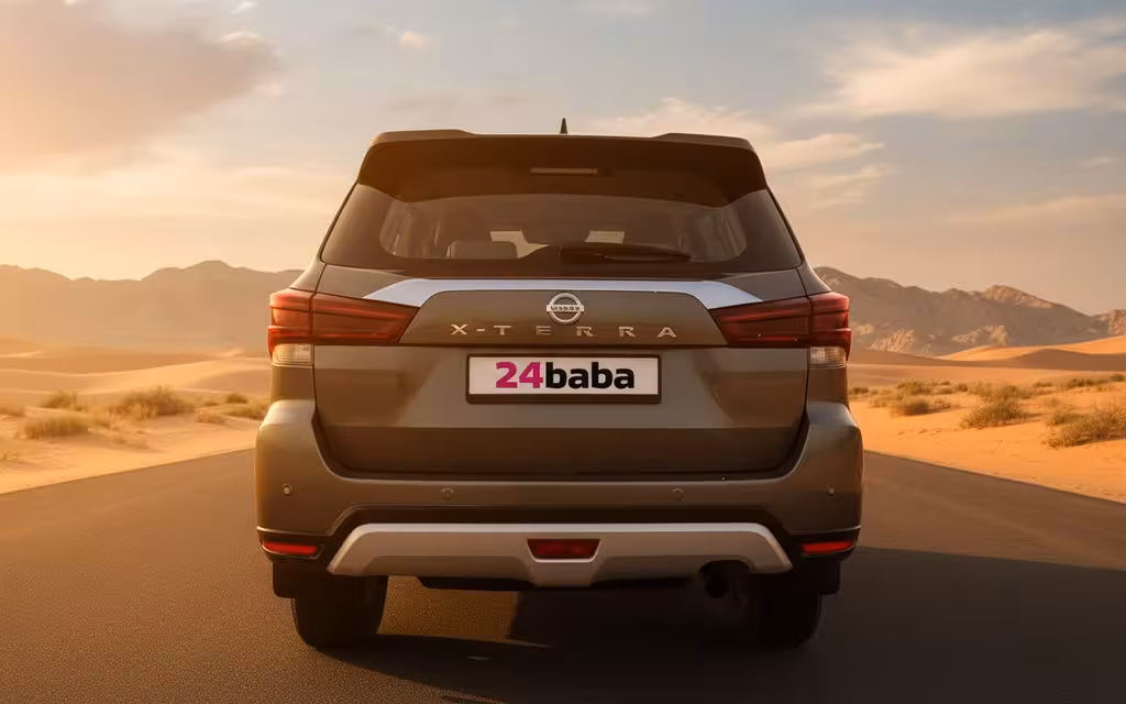 Nissan X Terra 2024 Grey rear view showing taillights – rental in Dubai