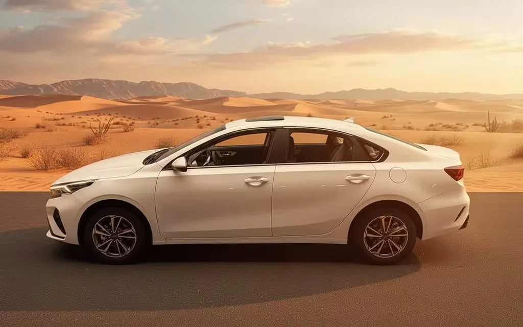 Kia K3 2024 White side profile – rental in Dubai