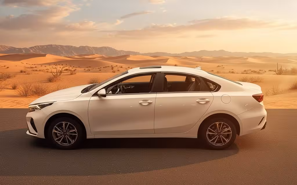 Kia K3 2024 White side profile – rental in Dubai