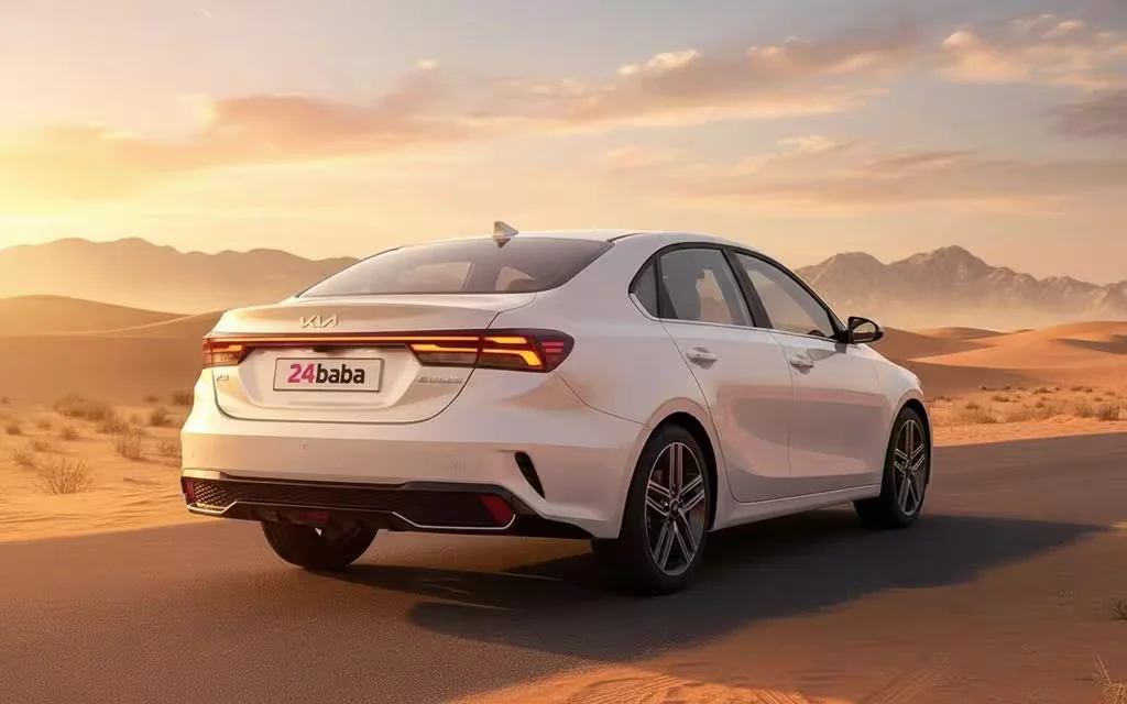 Kia K3 2024 White rear view showing taillights – rental in Dubai
