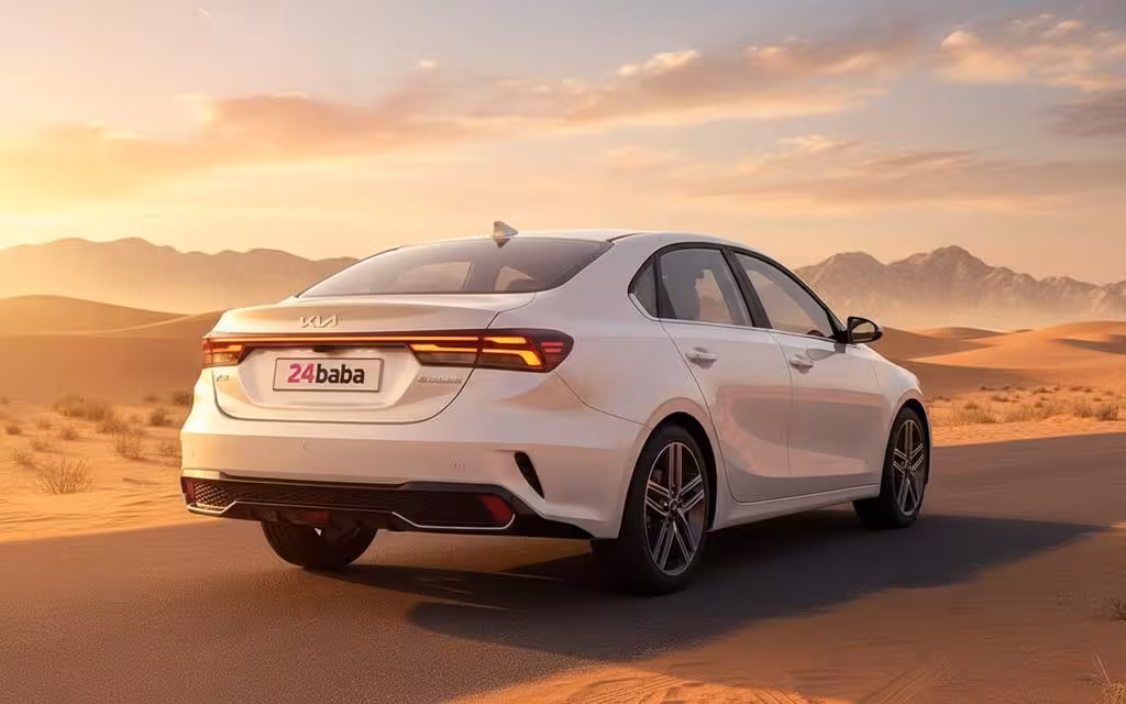 Kia K3 2024 White rear view showing taillights – rental in Dubai