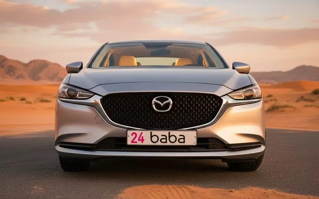 Mazda 6 2024 Silver front view with headlights – rental in Dubai