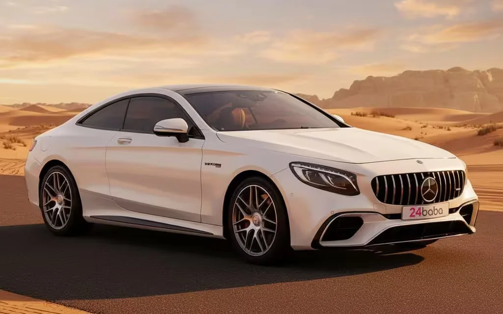 Mercedes S63 2025 White front view with headlights