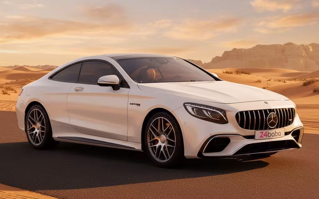 Mercedes S63 2025 White front view with headlights