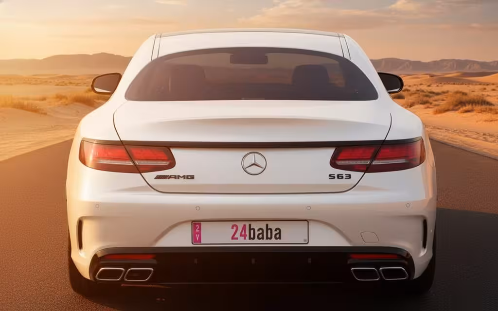 Mercedes S63 2025 White rear view showing taillights