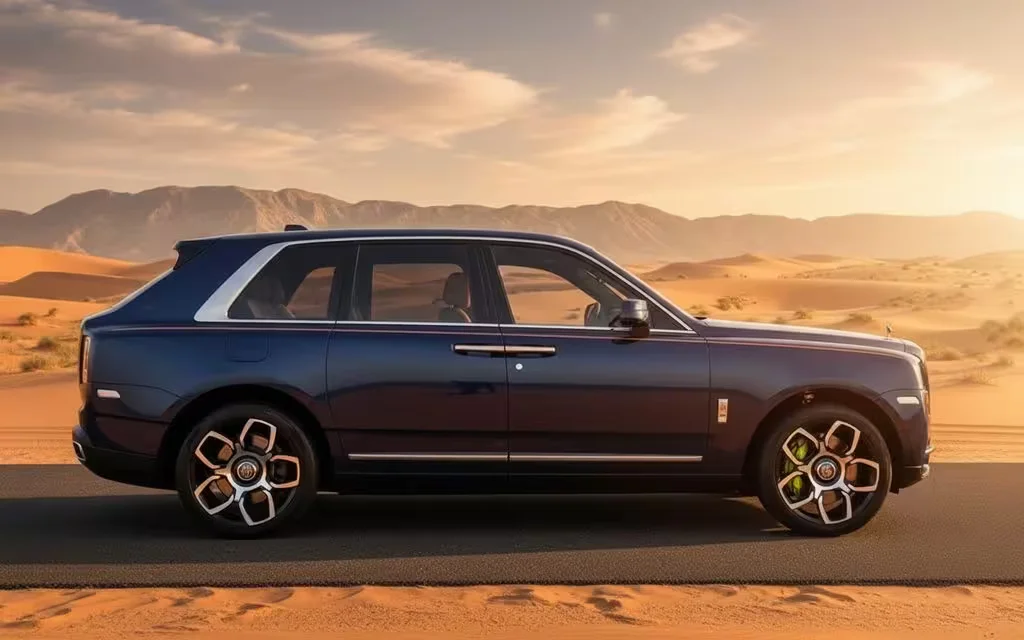 RollsRoyce Cullinan 2023 Blue side profile – rental in Dubai