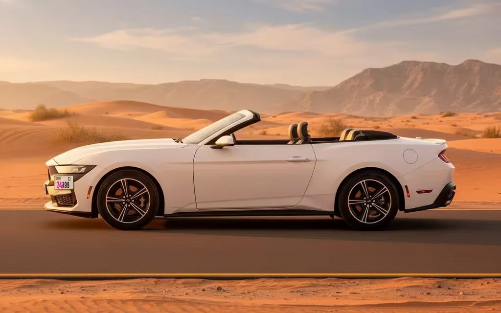 Ford Mustang 2024 White side profile – rental in Dubai