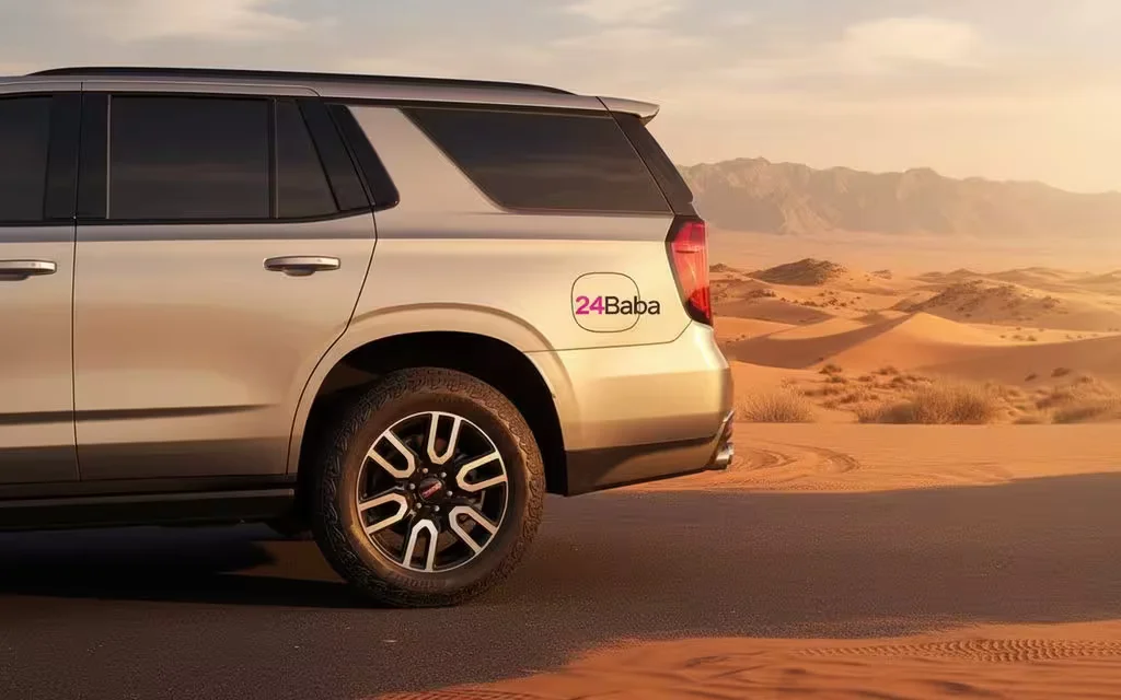 Gmc Yukon 2024 Silver rear view showing taillights – rental in Dubai