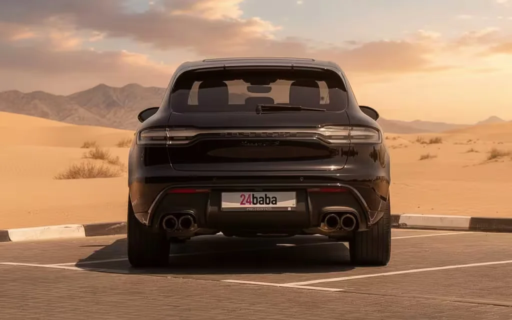Porsche Macan 2023 Black rear view showing taillights – rental in Dubai