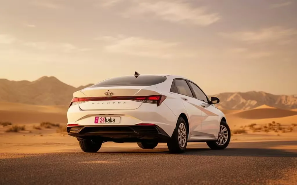 Hyundai Elantra 2022 White rear view showing taillights – rental in Dubai