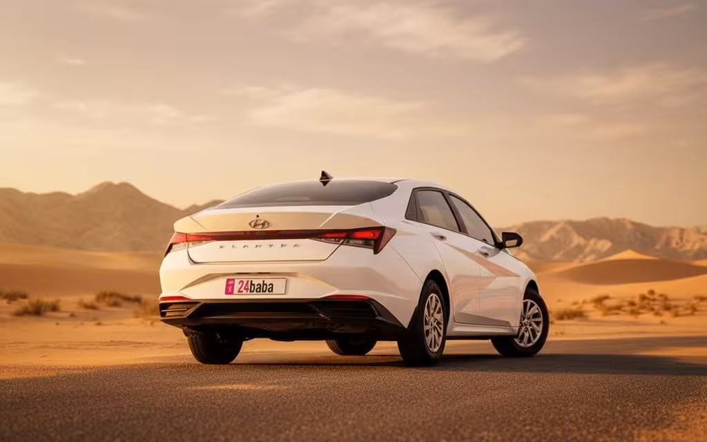 Hyundai Elantra 2022 White rear view showing taillights – rental in Dubai