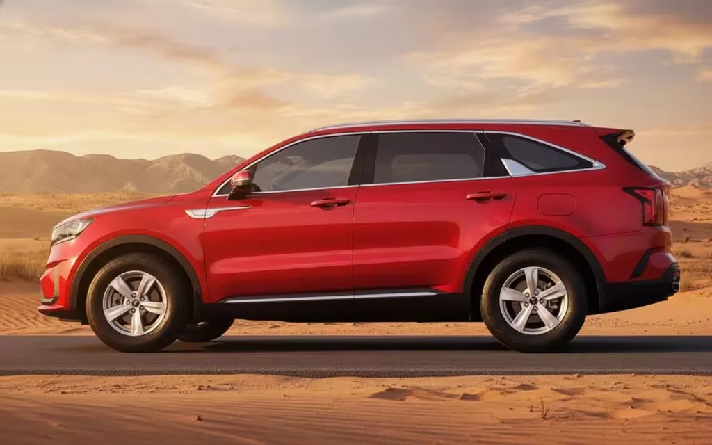 Kia Sorento 2023 Red side profile – rental in Dubai