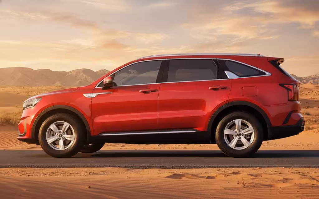 Kia Sorento 2023 Red side profile – rental in Dubai