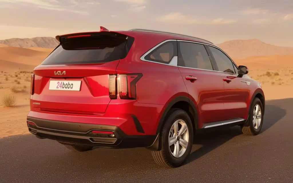 Kia Sorento 2023 Red rear view showing taillights – rental in Dubai