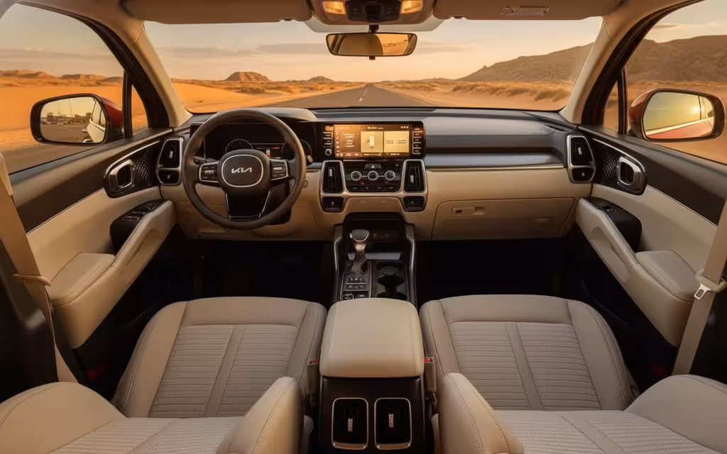 Kia Sorento 2023 dashboard and infotainment – rental in Dubai