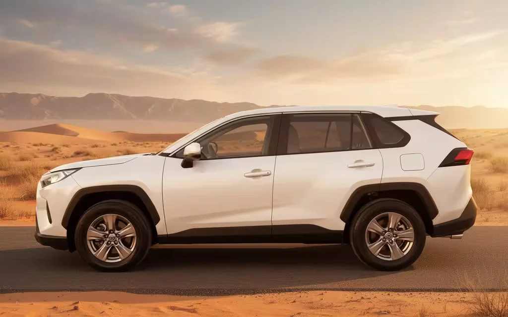 Toyota Rav4 2024 White side profile – rental in Dubai