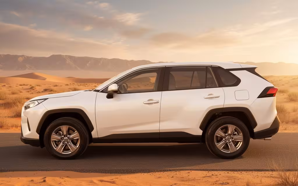 Toyota Rav4 2024 White side profile – rental in Dubai