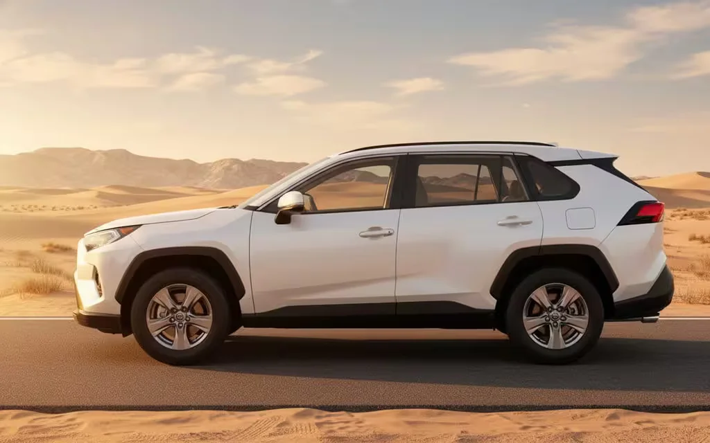 Toyota Rav4 2024 White side profile – rental in Dubai